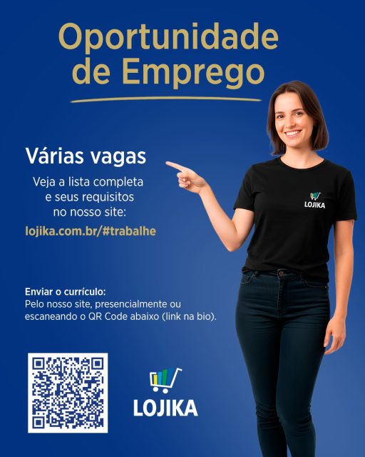 O time da LOJIKA está crescendo e a sua próxima grande oportunidade profissional pode estar aqui! 🚀

Estamos com várias vagas abertas para diferentes setores. Se você busca um ambiente dinâmico, colaborativo e cheio de desafios que te ajudam a evoluir, o seu lugar é com a gente.

🔗 Como se candidatar?
É super simples: escaneie o QR Code da imagem, acesse o link direto na nossa bio ou vá direto em: lojika.com.br/#trabalhe

Não perca tempo. Venha fazer parte dessa história! Marque aqui nos comentários aquele amigo que está procurando uma oportunidade de emprego.👇

#Lojika #VagasDeEmprego #Oportunidade #TrabalheConosco #Carreira #Emprego